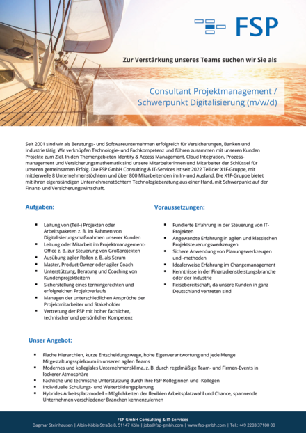 Consultant Projektmanagement - Schwerpunkt Digitalisierung (m/w/d)